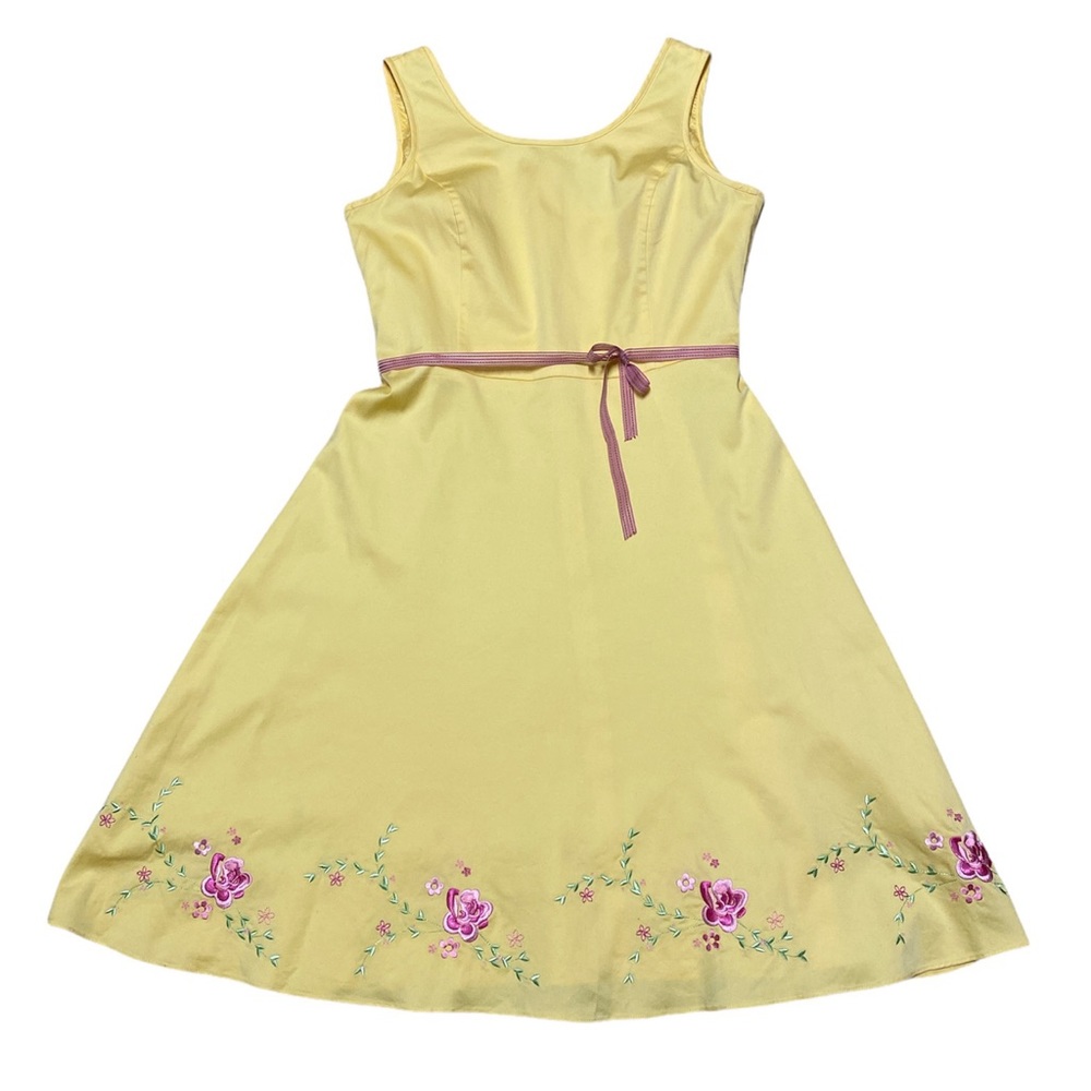 Y2K Amanda Smith Sleeveless Dress Women’s 10 Embroidered Floral Knee Length